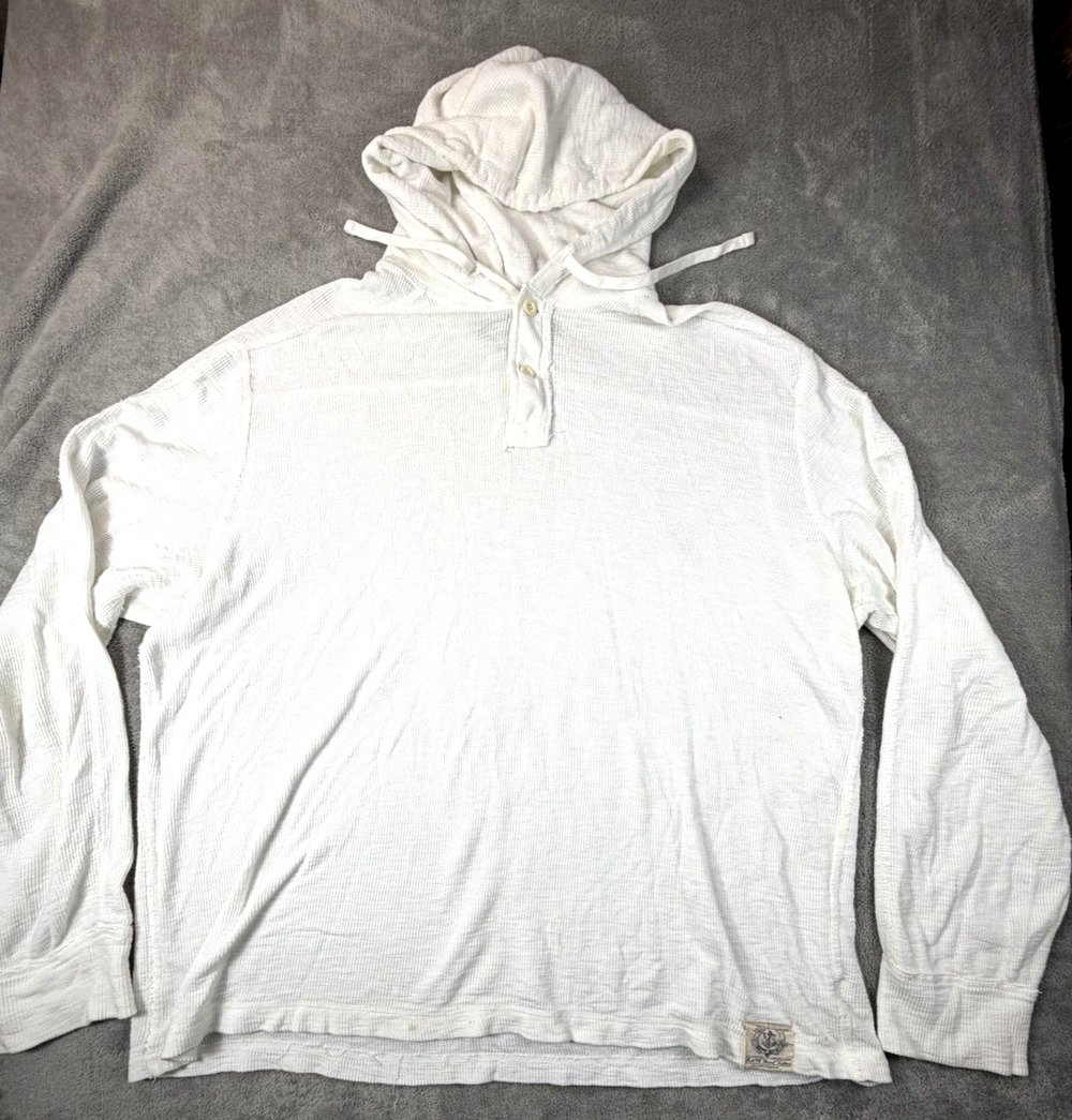 VTG Polo Ralph Lauren Naval White Hoodie Polo XXL Buttons Drawstring Lightweight